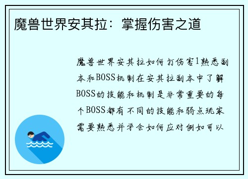 魔兽世界安其拉：掌握伤害之道